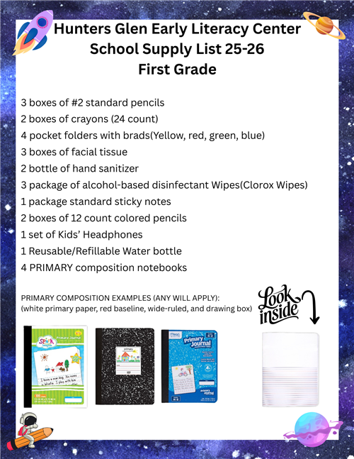 25-26 first grade supply list